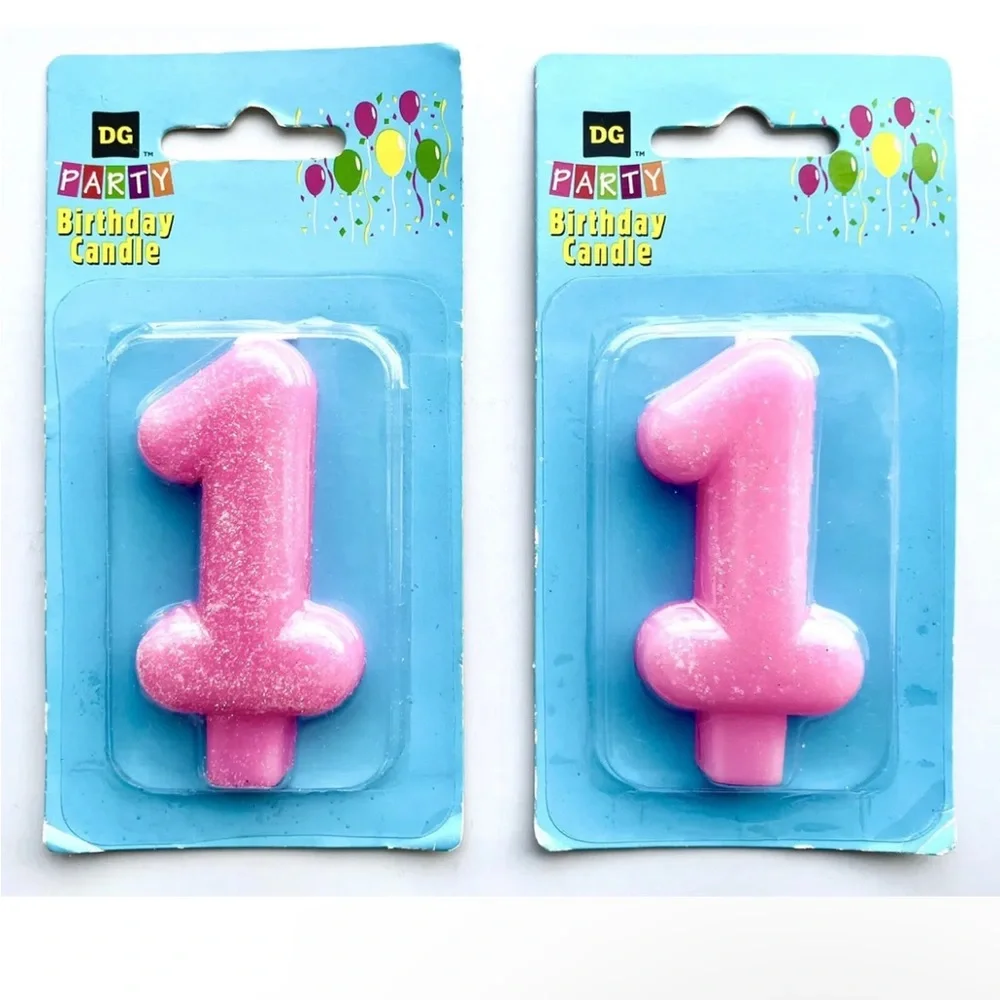 NEW Party #1 Birthday Cake Glittery Pink Candles - Girls or Boys Unisex 1st Bday